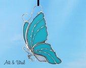 Stained Glass Butterfly Turquoise Suncatcher Carrying an Infinity Message-Body INFINITY Love, Hope, BestFriends or Live Love Laugh