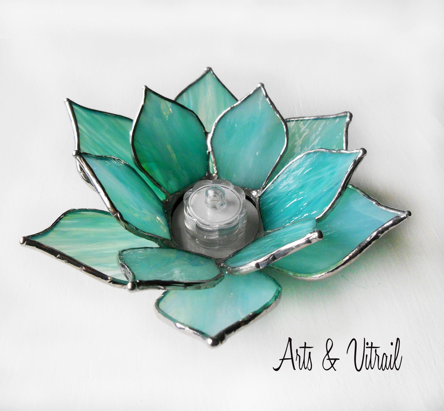 Lotus Flower Candle Holder Stained Glass Flower Candlestick Etsy