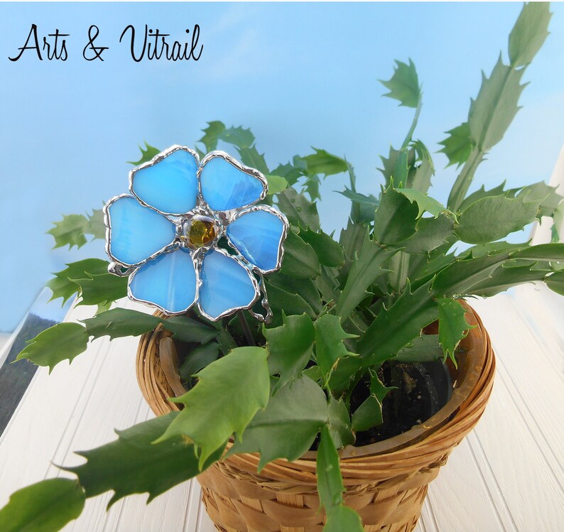 Stained glass flower on metal rod for flower plant plant or Etsy