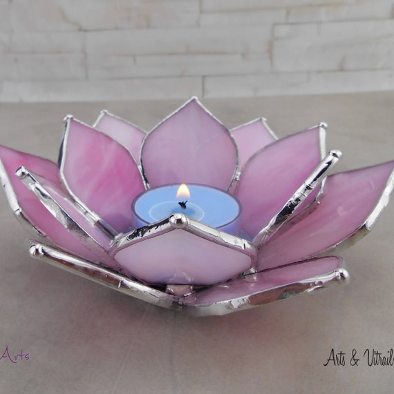 Fleur De Lotus Rose En Vitrail Bougeoir Chandelier Pour Centre De Table Décoration Zen Porte Bougie Chauffe Plat Porte Lumignon