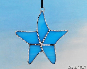 Étoile de mer en vitrail, verre bleu transparent ou or/rouge, étoile en verre, décoration maritime, capteur de lumière