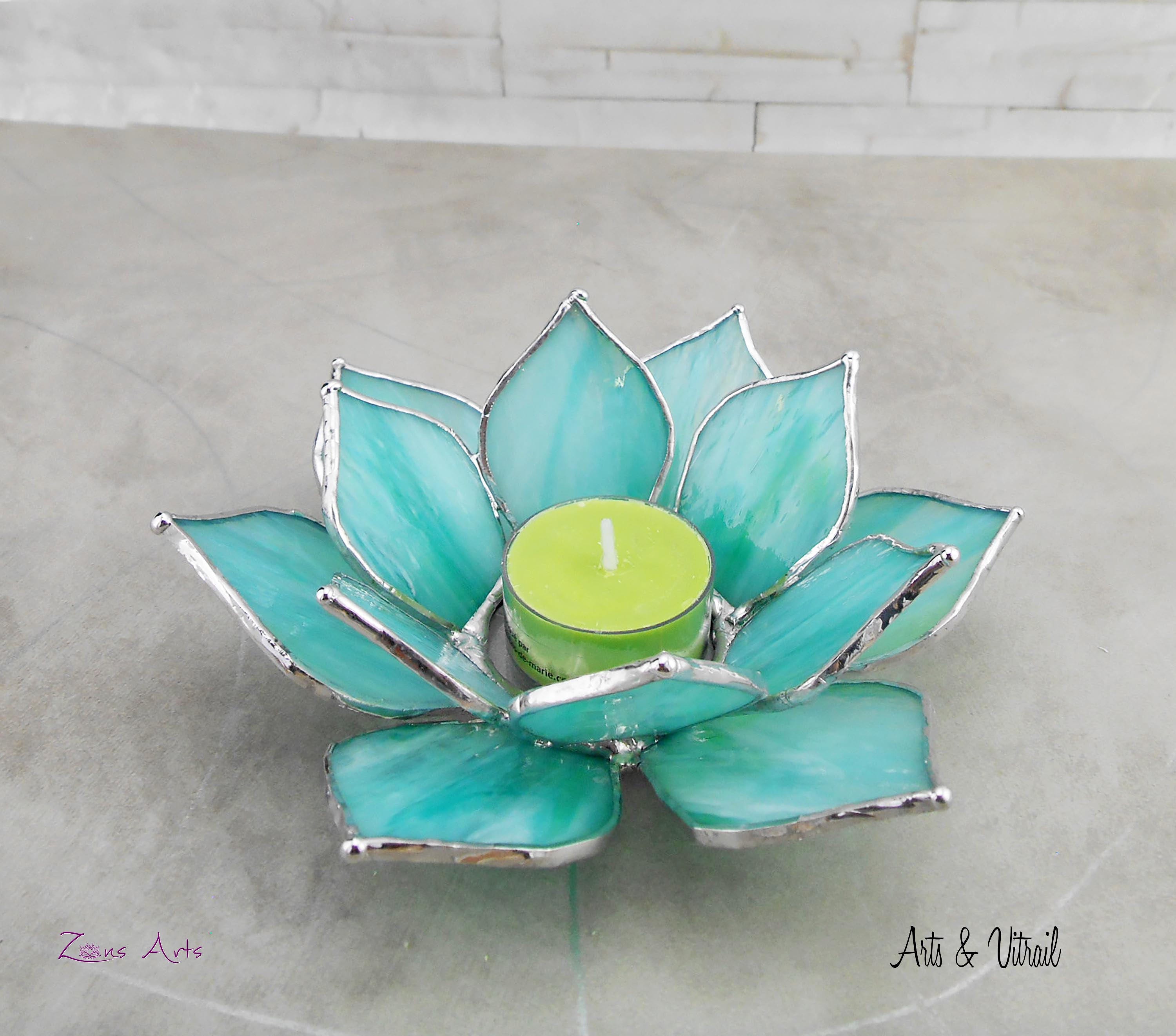 Lotus Flower Candle Holder Stained Glass Flower