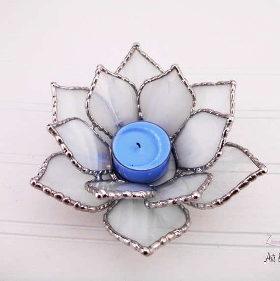 Fleur De Lotus Blanche En Vitrail Soudure Décorative Bougeoir Magnifique Décoration Zen Pour Un Chauffe Plat Ou Une Bougie Voltige