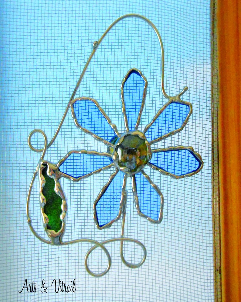Stained Glass Flower Screen Door Flower Glass Gift Etsy