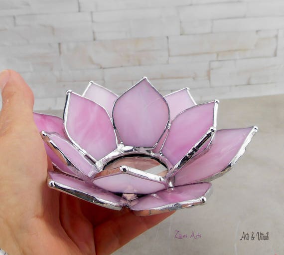 Fleur De Lotus Rose En Vitrail Bougeoir Chandelier Pour Centre De Table Décoration Zen Porte Bougie Chauffe Plat Porte Lumignon