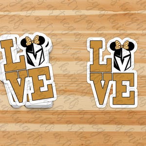 Logotipo principal de Las Vegas Golden Knights / Minnie Mouse dorado Disney LOVE / Calcomanía de vinilo / Resistente al agua / Resistente al sol