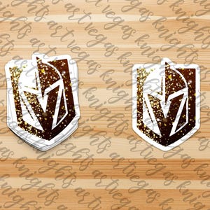 Calcomanía de vinilo con el logotipo principal de Las Vegas Golden Knights, con destellos brillantes, resistente al agua y al sol