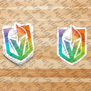 Calcomanía de vinilo con el logotipo principal de Los Vegas Golden Knights, ORGULLO, diseño geométrico de arcoíris, resistente al agua y al sol