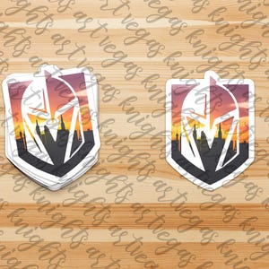 Logotipo principal de Las Vegas Golden Knights / Silueta del amanecer y el atardecer en Las Vegas Strip / Calcomanía de vinilo / Resistente al agua / Resistente al sol
