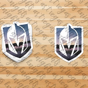 Logotipo principal de Las Vegas Golden Knights / Silueta de puesta de sol en Las Vegas Strip / Calcomanía de vinilo / Resistente al agua / Resistente al sol