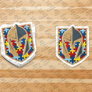 Calcomanía de vinilo con el logotipo principal de Los Vegas Golden Knights, concienciación sobre el autismo, resistente al agua y al sol