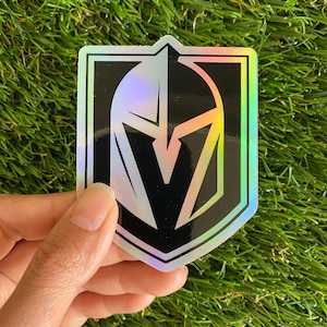 Calcomanía de vinilo con el logotipo principal de Las Vegas Golden Knights, holográfica, metalizada, arcoíris, resistente al agua y al sol