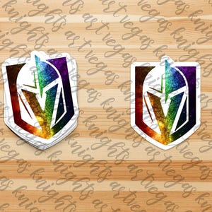 Logotipo principal de Los Vegas Golden Knights / ORGULLO / Cielo nocturno estrellado con arcoíris / Adhesivo de vinilo / Resistente al agua / Resistente al sol