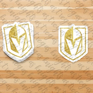 Calcomanía de vinilo con el logotipo principal de Las Vegas Golden Knights, con destellos brillantes, resistente al agua y al sol