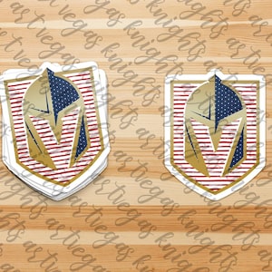 Calcomanía de vinilo con el logotipo principal de Los Vegas Golden Knights, bandera estadounidense de Las Vegas, resistente al agua y al sol