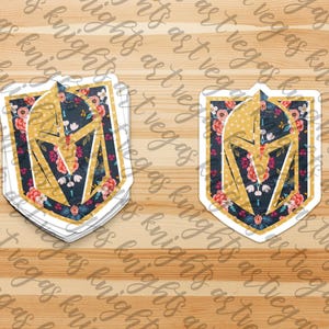 Calcomanía de vinilo con el logotipo principal de Los Vegas Golden Knights, diseño floral, rosas, resistente al agua y al sol