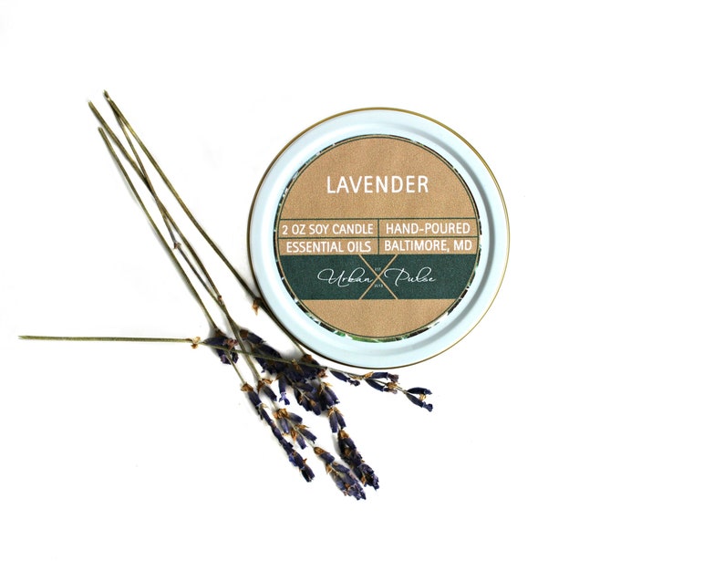 Homemade Healing Organic Travel Tin Candles Lavender Soy Wood Wick Candle 2 oz Essential Oil Massage Mini Gift for Her