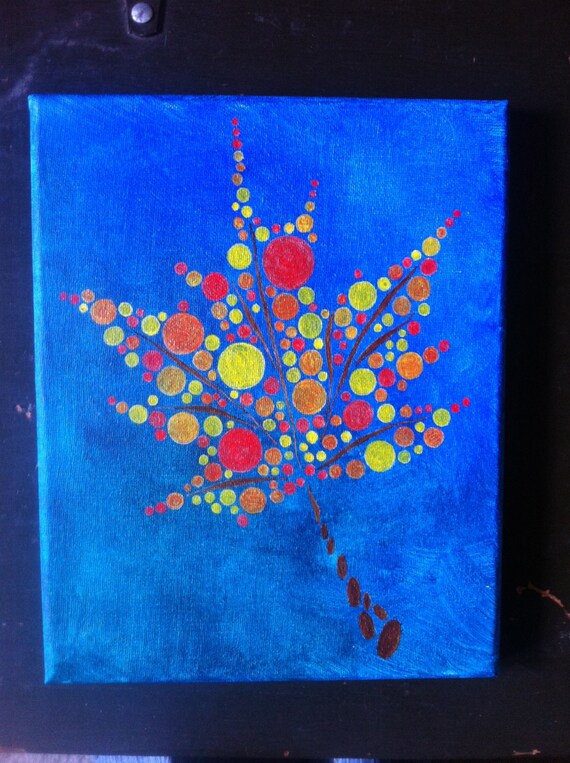 Fall Leaf Painting Done In Circles Red Orange And Yellow Etsy