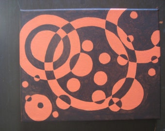 Abstract circles v.3.  Acrylic painting pumpkin orange on chocolate brown. Original design.