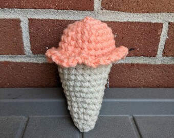 Hand Crocheted Ice Cream Cone dog toy with squeaker | Crocheted Ice Cream Cone plushie