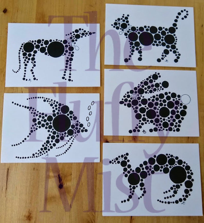 Original artwork postcards  Pet postcards  Set of 5 Circle image 0