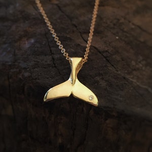14K Gold Whale Tail Diamond Necklace, Gold necklace, Hawaiian Necklace, Layered Necklace, Whale Tail Necklace, Gift for her