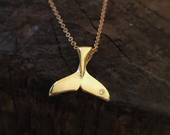 14K Gold Whale Tail Diamond Necklace, Gold necklace, Hawaiian Necklace, Layered Necklace, Whale Tail Necklace, Gift for her