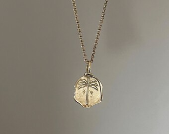 14k gouden palmboomketting, vrouwen gouden palmboomketting, 14K massief gouden muntketting, cadeau voor haar, vrouwen gouden kettingketting, palmboom