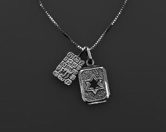 Chai op de westelijke muur en Davidster 925 sterlingzilveren ketting, Magen David zilveren ketting, Chai zilveren ketting, ketting met munt
