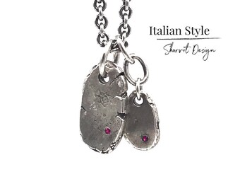Mens Silver Necklace, Womens Jewelry, Italian Necklace, Boho Jewelry, Handcrafted Sterling Silver Necklace, For Him, For Her, Ruby Necklace