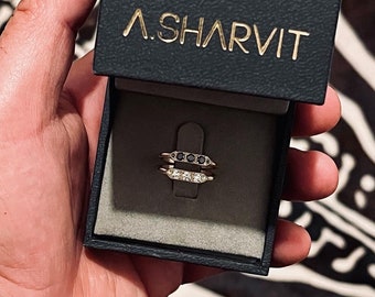 Art Deco Diamond Gold Ring, delicate diamond ring, small diamond ring, delicate gold ring for women, black diamond ring, stackable rings