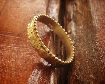 Ancient Style 14k Solid Gold Wedding Ring, Women's Gold Wedding Band, Mens Delicate Wedding Ring, Women's Gold Wedding Dots Ring, Raw Ring