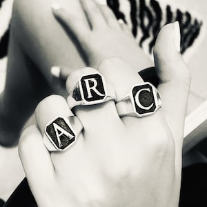 Silver Letter Initial Octagon Signet Ring, Silver Letter Ring, Initial Ring, Name Ring, Silver Personalised Name Ring, Statement Unisex Ring