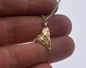 Authentieke 14k gouden haaientandketting, haaientandhanger, gouden haaienketting, matrozenketting, duiken met haaien, gouden haaiensieraden