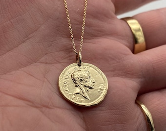 14k massief gouden Eid-Mar oude muntketting, massief gouden Eid Mar-munt, damesketting, herenketting, gouden muntketting, voor hem, voor haar
