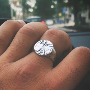 Sterling Silver Leonardo da Vinci Signet Ring, Signat Ring, Mens Ring, Silver Ring, Mans Ring, Leonardo de Vinci, Statement Ring, For Him