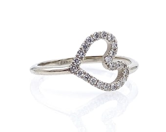 Gold rosa Herz Ring, Frauen Gold rosa Ring, Diamant-Gold-Ring, Diamant-Pink-Ring, Diamant-Gold-Ring, zarte rosa Ring, Herz-Ring