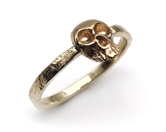 Skull Ring, 14K Solid Gold Skull Ring, Skull Engagement Ring, Gothic Skull Stacking Ring, Small Dainty Skull Ring Jewelry Memento Mori Ring