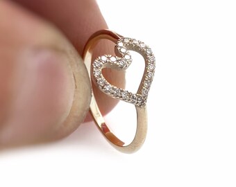 Gold rosa Herz Ring, Frauen Gold rosa Ring, Diamant-Gold-Ring, Diamant-Pink-Ring, Diamant-Gold-Ring, zarte rosa Ring, Herz-Ring