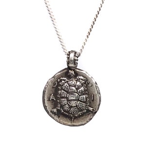 Sea Turtle Coin Necklace, Silver Necklace, Mens Necklace, Sea Turtle Necklace, Coin Necklace, Gift For Her, Surfer Necklace, Ocean Jewelry