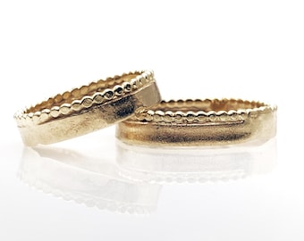 Oude stijl 14k gouden trouwring voor stellen, man en vrouw gouden ruwe trouwring, delicate stippen bruiloft gouden ring, gouden trouwring