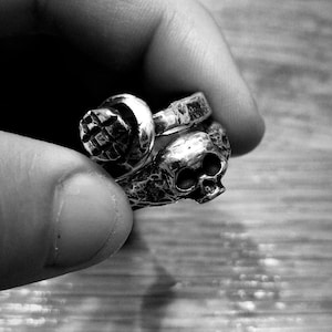 Skull Ring, Nail Ring, Rings Set, Silver Skull Ring, Oxidized Skull Ring, Men Skull Ring, Signet Ring, Silver Ring, Mens Ring, Black Skull
