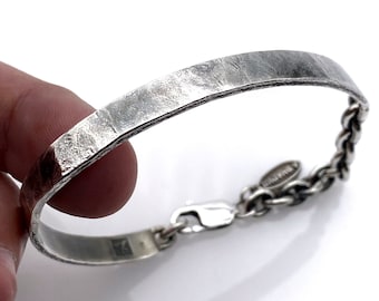 Rustic Cuff Chain Bracelet, Oxidized Silver Cuff, Cuff Bracelet, Silver Bangle, Mens Jewelry, For Him, Silver Men Bracelet, Boho Jewelry