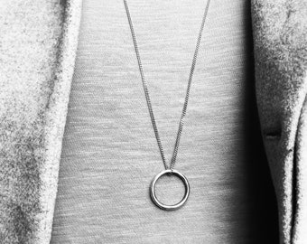 Circle Necklace, Silver Necklace, Mens Necklace, Rustic Necklace, Hipsters Necklace, Gift For Him, Boho Necklace, Mens Jewelry, Circle Round