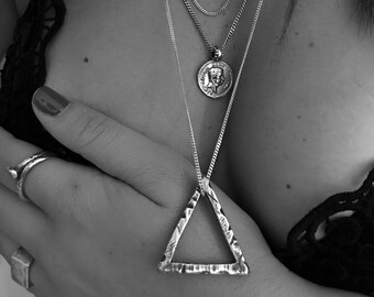 Triangle Necklace, Silver Necklace, Mens Necklace, Rustic Necklace, Hipsters Necklace, Gift For Him, Boho Necklace, Mens Jewelry