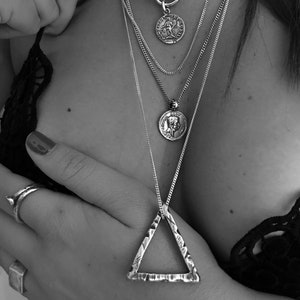 Triangle Necklace, Silver Necklace, Mens Necklace, Rustic Necklace, Hipsters Necklace, Gift For Him, Boho Necklace, Mens Jewelry