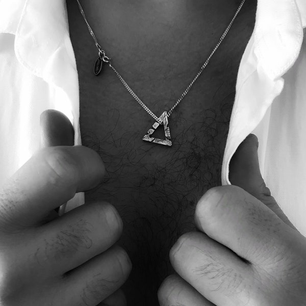 Triangle Necklace, Silver Necklace, Mens Necklace, Rustic Necklace, Hipsters Necklace, Gift For Him, Boho Necklace, Mens Jewelry