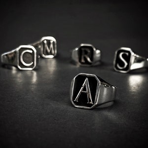 Silver Letter Initial Octagon Signet Ring, Silver Letter Ring, Initial Ring, Name Ring, Silver Personalised Name Ring, Statement Unisex Ring