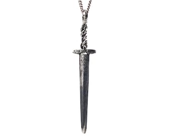 Heren zilveren Vikingzwaardketting, handgemaakte sterlingzilveren zwaardketting, zilveren kruisketting, zilveren ketting voor mannen en vrouwen