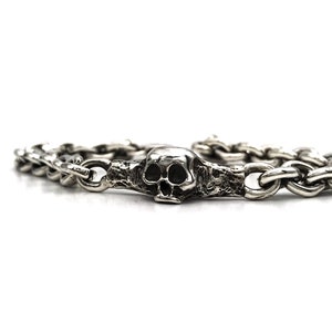 Sterling Silver Skull Link Chain Bracelet , Men and Women Skull Link Bracelet, Oxidised Silver Skull Bracelet, Cuff Links Gothic Bracelet